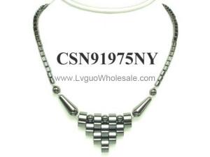 Hematite Teeths Pendant Beads Stone Statement Bib Fashion Women Necklace